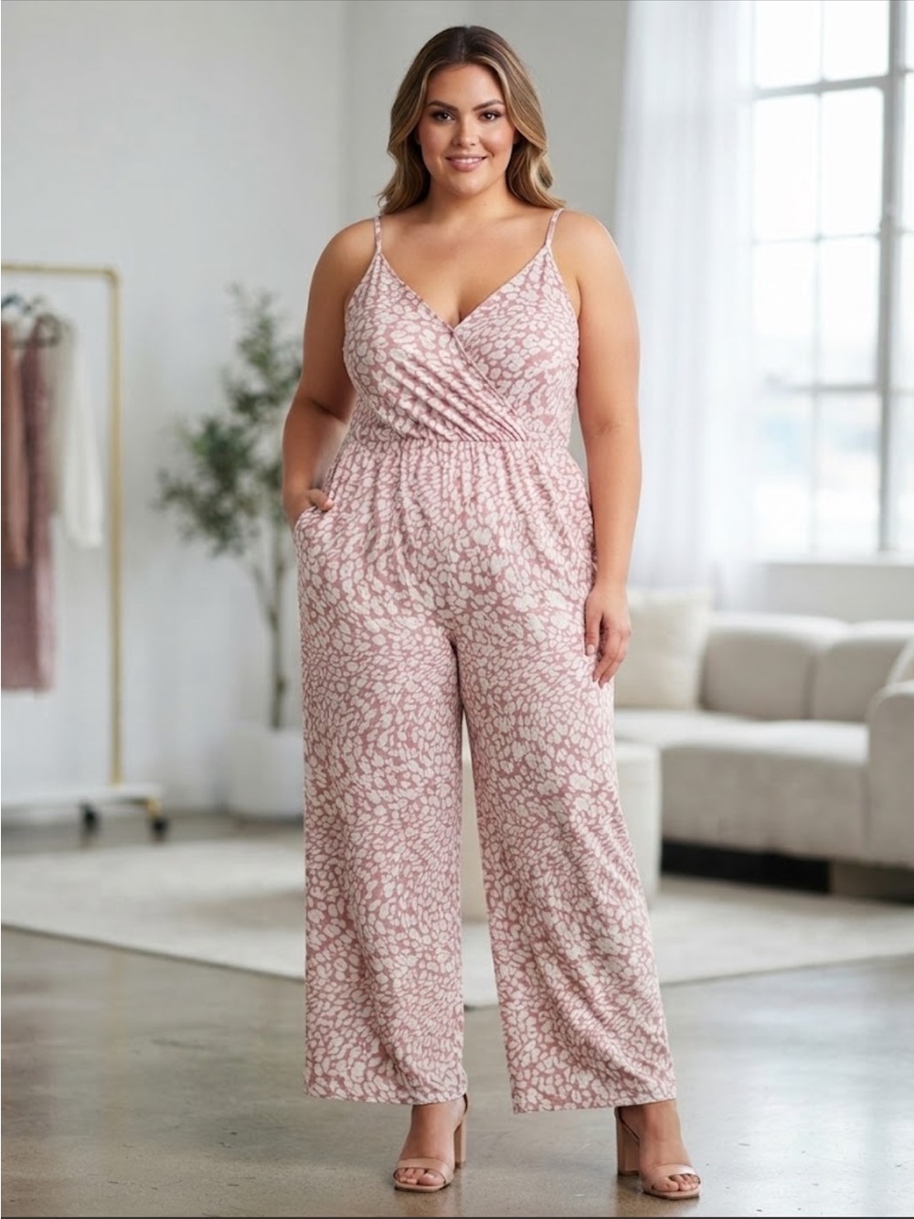 Gilli NWT Pink Printed Wide-Leg Plus Size Jumpsuit